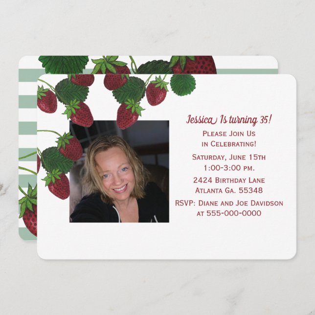Invitation de vigne de fraise Photo (Devant / Derrière)