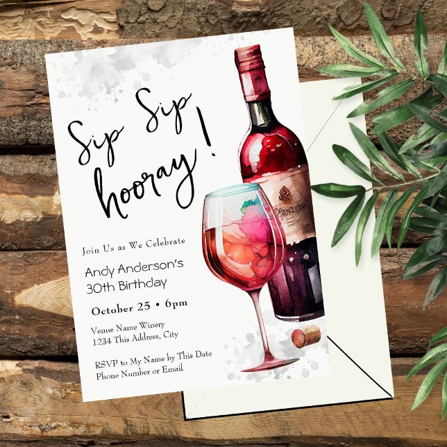 Invitation de vin pour les 30 ans Sip Sip Hooray (Créateur téléchargé)