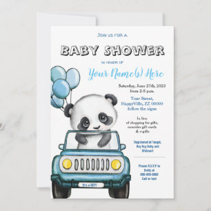 Invitation de voiture Baby shower Panda Boy