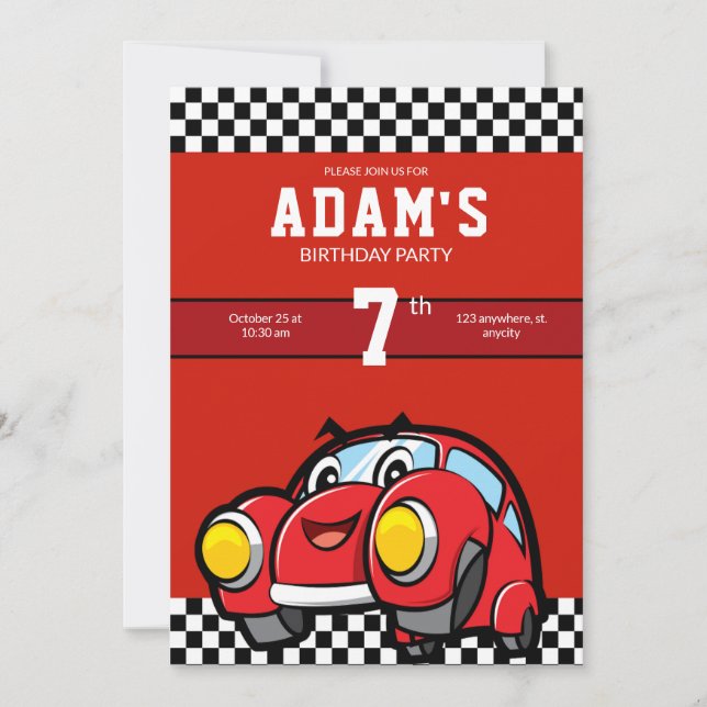Invitation de voiture de course pour l'anniversair (Devant)