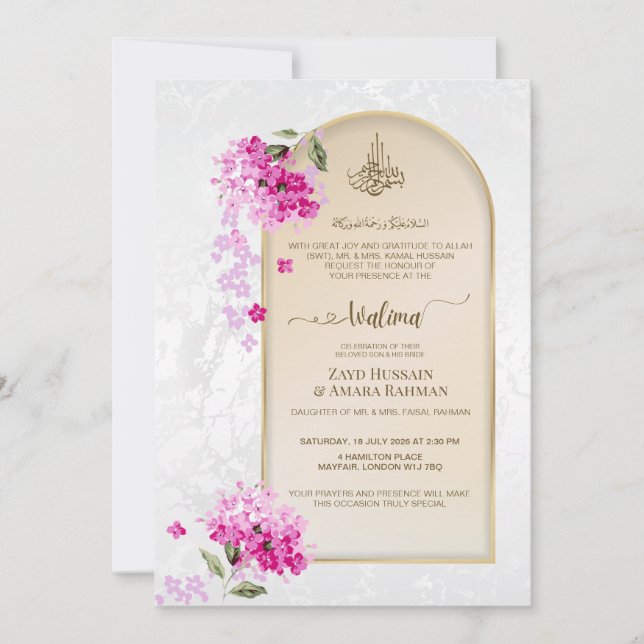 Invitation de Walima de luxe | Hortensias à l'aqua (Devant)