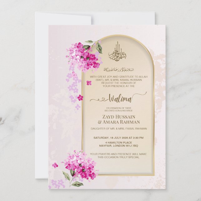 Invitation de Walima Luxueuse | Hortensias Aquarel (Devant)