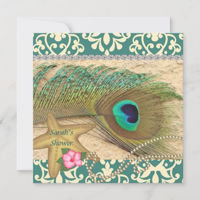 INVITATION DE WEDDING SHOWER DE PLAGE DE PAON (Devant)