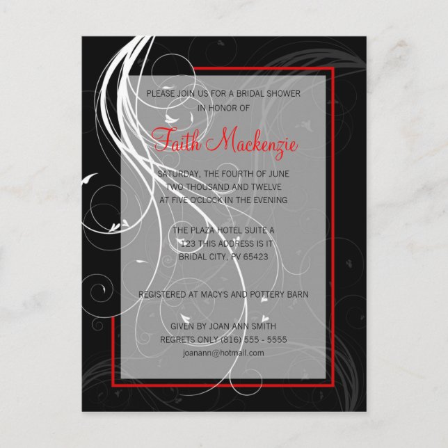Invitation de Wedding shower noir et rouge (Devant)
