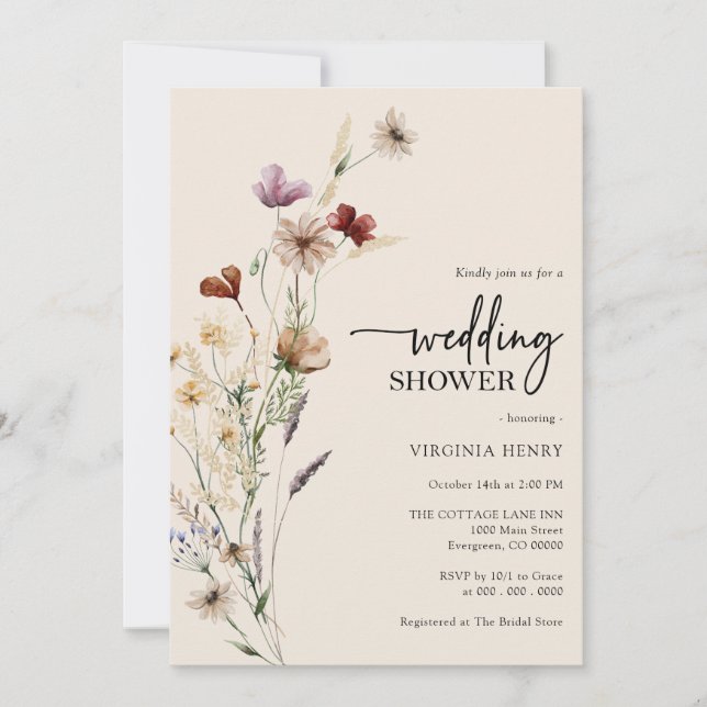 Invitation de Wedding showers floraux Boho (Devant)