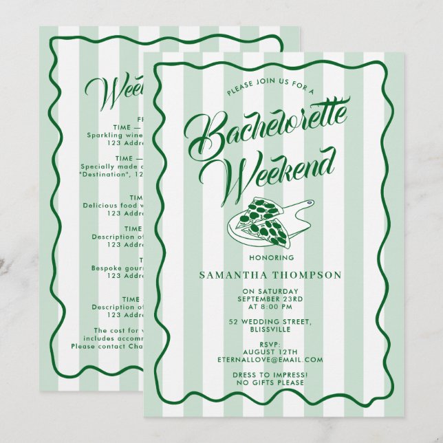 Invitation de week-end de Bachelorette Bach Pizza  (Devant / Derrière)