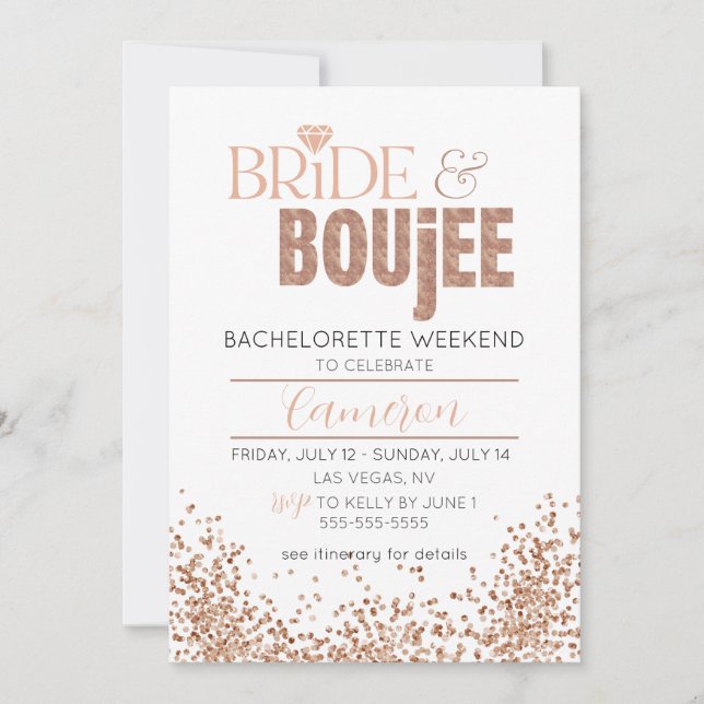 Invitation de week-end de bachelorette Glitzy Rose (Devant)