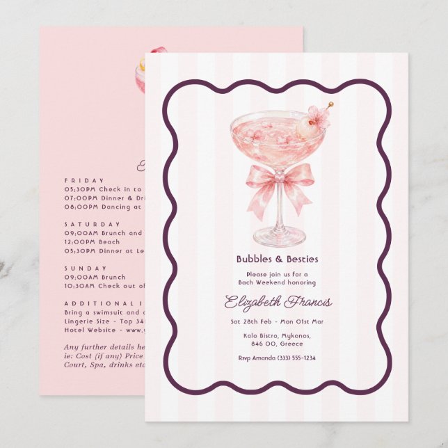 Invitation de week-end de Bachelorette Preppy Coqu (Devant / Derrière)