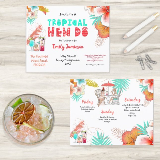 Invitation de week-end entre filles à thème tropic (Créateur téléchargé)