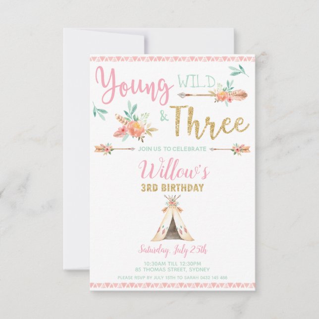 Invitation de Young Wild et de trois Boho d'annive (Devant)