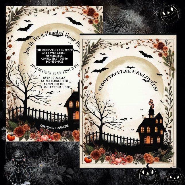 Invitation Dead Tree Citrouilles Haunted House Halloween Part (Dead Tree Pumpkins Haunted House Halloween Party Invitation)