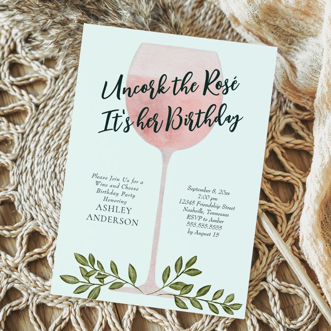 Invitation Déboucher le Rosé Fête d'anniversaire à l'aquarell (Créateur téléchargé)