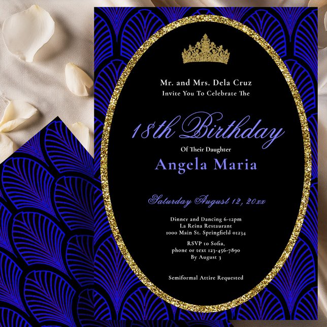 Invitation Début d'anniversaire 18 ans Art Déco bleu (Créateur téléchargé)