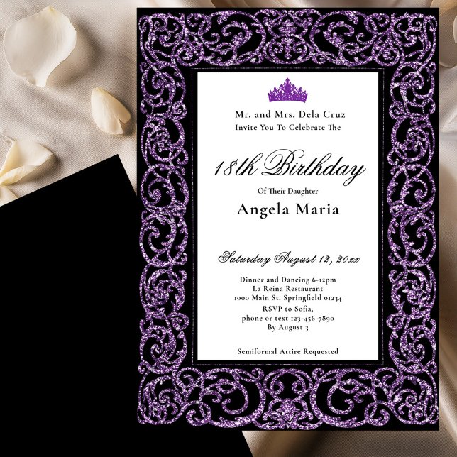 Invitation Début d'anniversaire 18 ans avec une bordure viole (Créateur téléchargé)