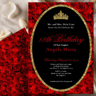 Invitation Début d'anniversaire 18 ans Roses Rouges Élégantes