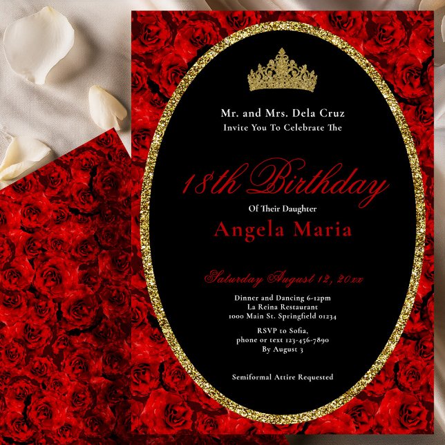 Invitation Début d'anniversaire 18 ans Roses Rouges Élégantes (Créateur téléchargé)