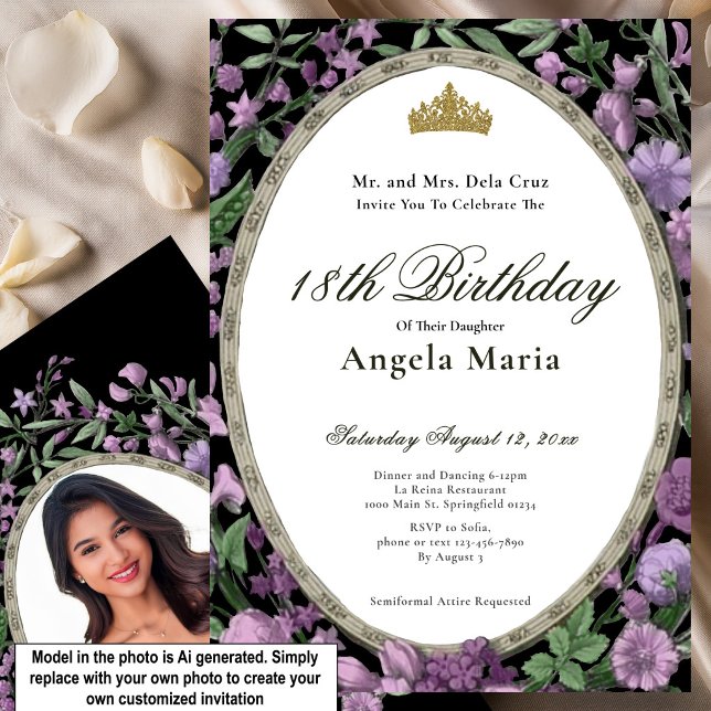 Invitation Début de 18 ans aux fleurs roses élégantes (Créateur téléchargé)