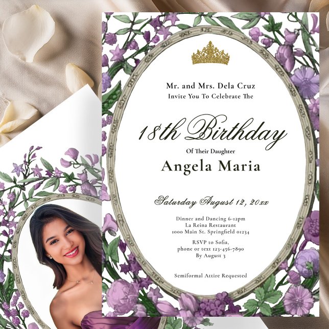 Invitation Début de 18 ans aux fleurs roses élégantes (Créateur téléchargé)