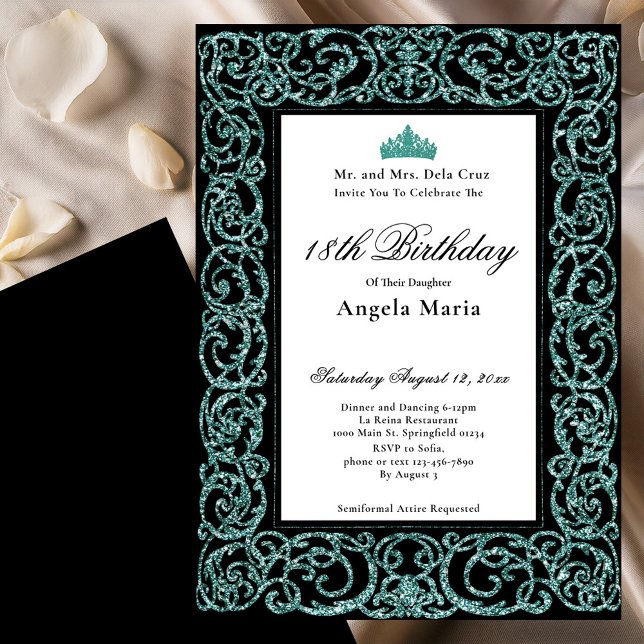 Invitation Début de 18 ans avec une élégante bordure sarcelle (Créateur téléchargé)