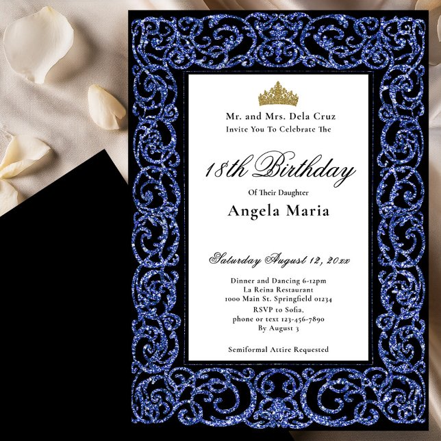 Invitation Début de 18 ans bleu élégant (Créateur téléchargé)