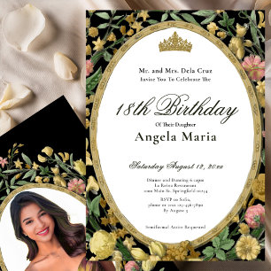 Invitation Début de 18 ans élégant en jaune et or floral