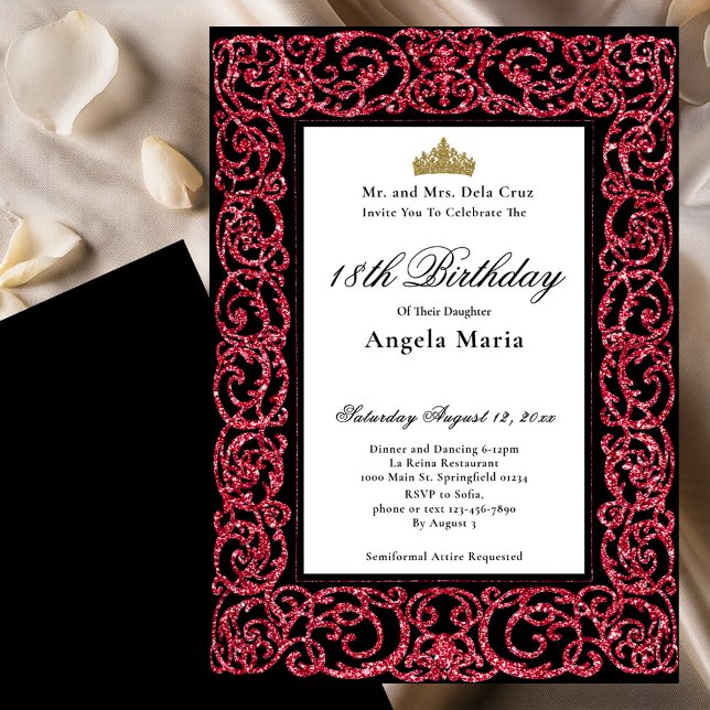 Invitation Début de 18 ans élégant en rouge (Créateur téléchargé)