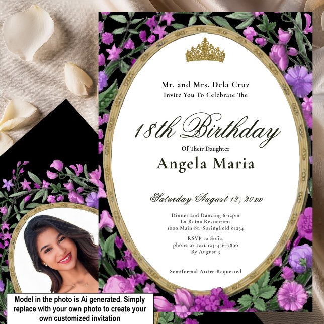 Invitation Début de 18 ans Fleurs Roses Élégantes (Créateur téléchargé)