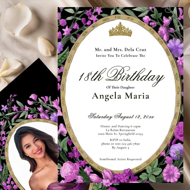 Invitation Début de 18 ans Fleurs Roses Élégantes (Créateur téléchargé)
