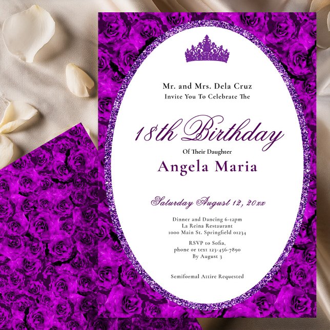 Invitation Début de 18 ans Fleurs Roses Violettes Élégantes (Créateur téléchargé)