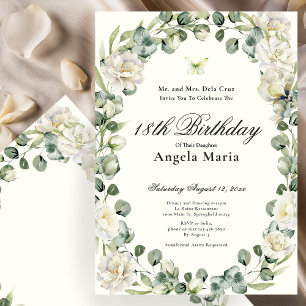 Invitation Début de 18 ans floral ivoire élégant