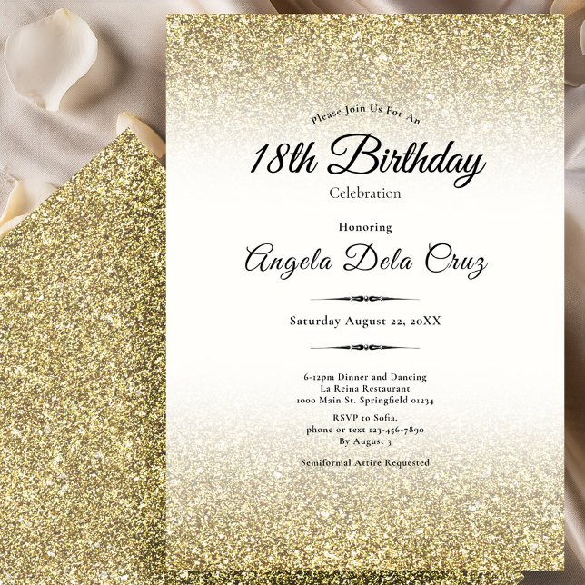 Invitation Début de 18 ans paillettes or élégant (Créateur téléchargé)