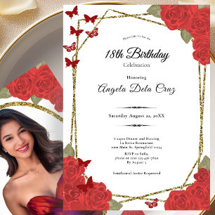 Invitation Début élégant de 18 ans avec des roses rouges et o