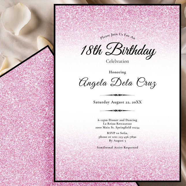 Invitation Début élégant de 18 ans avec paillettes roses (Créateur téléchargé)
