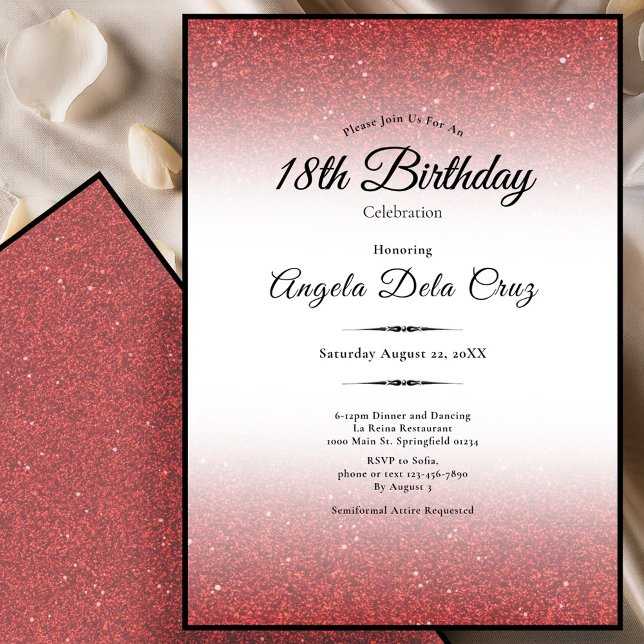Invitation Début élégant de 18 ans avec paillettes rouges (Créateur téléchargé)