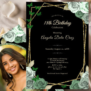 Invitation Début élégant de 18 ans avec rose de sauge noire