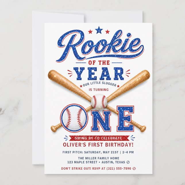 Invitation Débutant de l'année Baseball 1er Anniversaire (Devant)