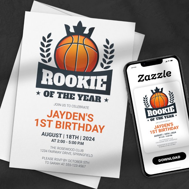 Invitation Débutant de l'année Basketball 1er Anniversaire (Créateur téléchargé)