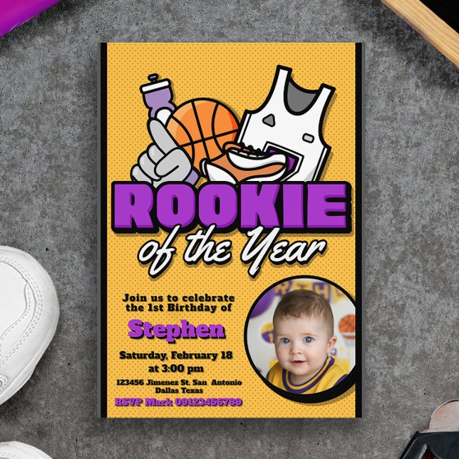 Invitation Débutant de l'année - Basketball avec photo (Rookie of the Year - Basketball with Photo Invitation)