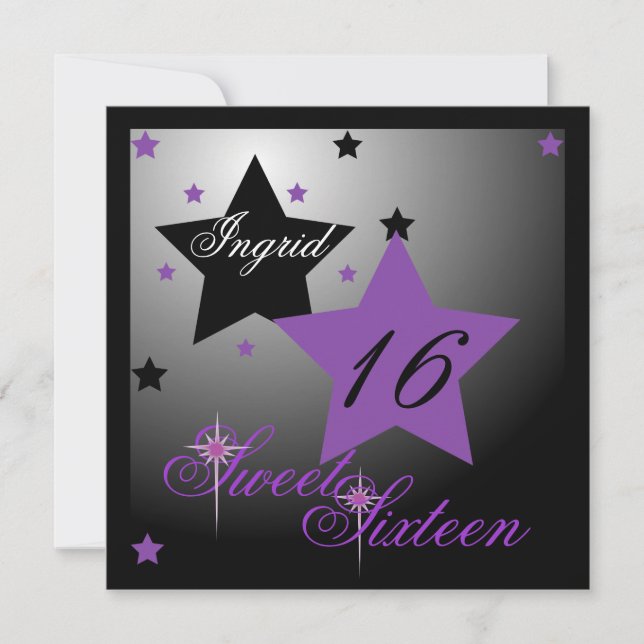 Invitation Débutant Star Sweet sixteen-Cust. (Devant)
