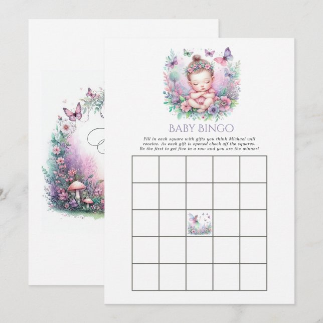 Invitation Débuts dans le Monde Jeu de Bingo pour Baby Shower (Devant / Derrière)