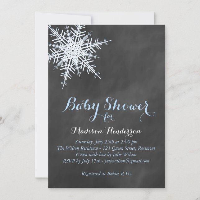 Invitation Décalage Blue Chalk Snowflake Baby shower Invitati (Devant)