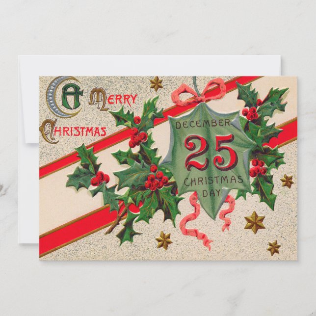 Invitation Décembre 25 Holly Noël Ornament (Devant)