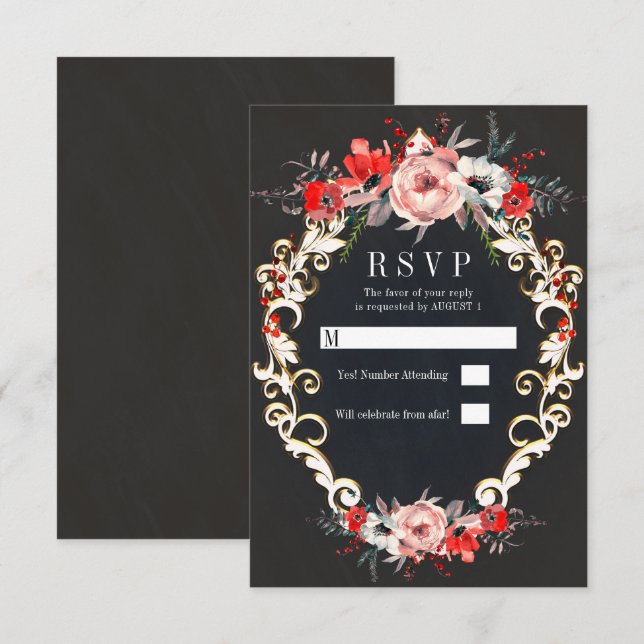 Invitation Décembre Mariage d'hiver Cerise Houx Floral RSVP (Devant / Derrière)