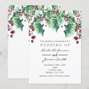 Invitation Décembre Mariage d'hiver de Noël Baie de houx Vaca