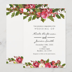 Invitation Décembre Mariage d'hiver Holly Berry Fête Florale