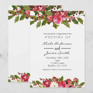 Invitation Décembre Mariage d'Hiver Mariage Houx Baie Floral 