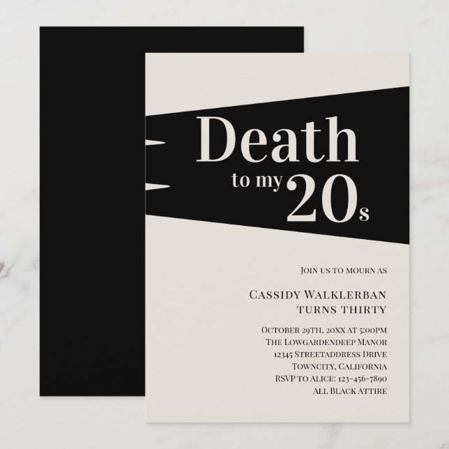 Invitation Décès à 20 ans 30e anniversaire (Devant / Derrière)