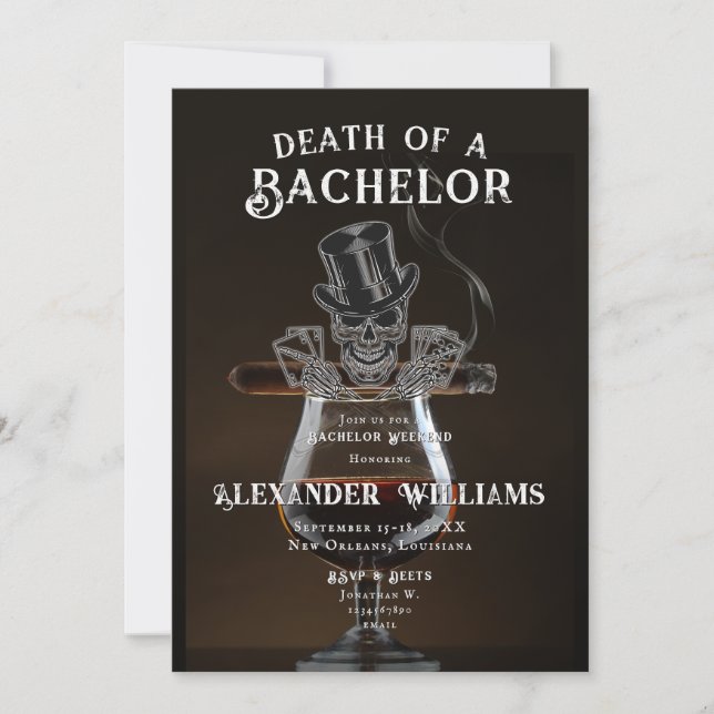 Invitation Décès d'un Bachelor Skull Poker Bachelor Party (Devant)