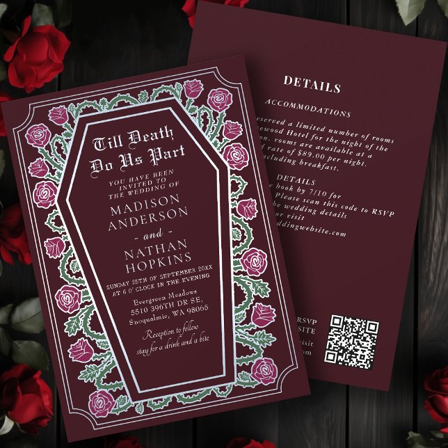 Invitation Décès Nous Part Rose Rouge Gothique Mariage QR Cod (Créateur téléchargé)