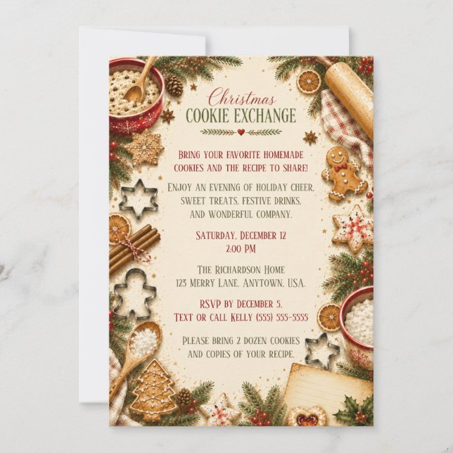 Invitation d'échange de biscuits de Noël vintage (Devant)
